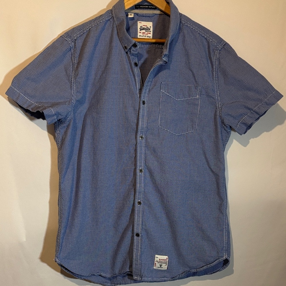 Superdry premium Oxford Micro-Check Button-Down Shirt in Blue